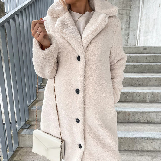 Women’s Winter Long-Sleeve Lapel Plush Jacket – Warm Cozy Outerwear