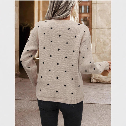 Women’s Polka Dot Pullover Sweater – Casual Long-Sleeve Knitted Top