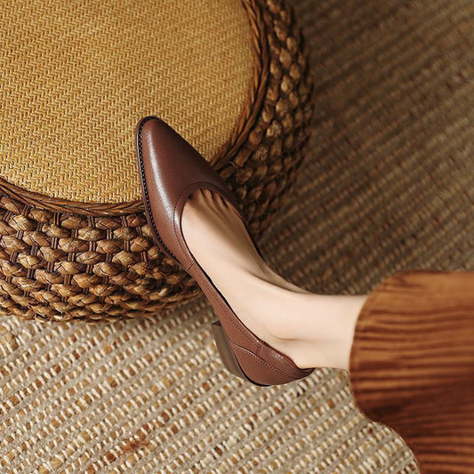 Women's French-style Pointed-toe Low-cut Mid-heel Shoes