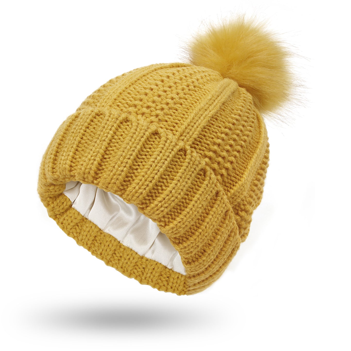 Women’s Winter Knitted Beanie Hat with Faux Fur Pom Pom – Warm Lined Stretch Fit
