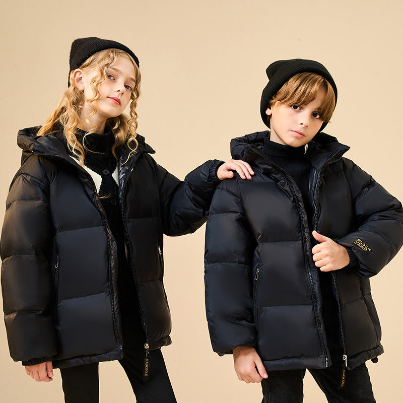 Children’s Luxury Black & Gold Down Jacket – Stylish & Warm