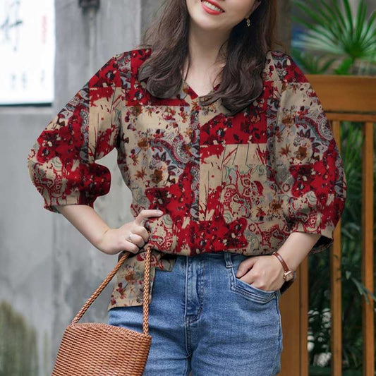 Women’s Casual V-Neck Printed Top