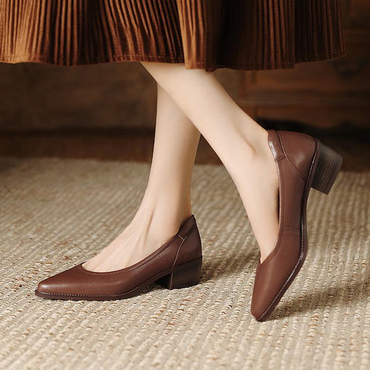 Women's French-style Pointed-toe Low-cut Mid-heel Shoes