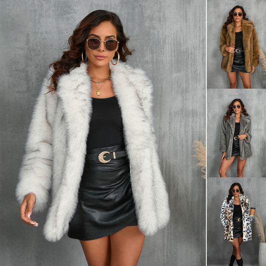 Winter Warm Lapel Long Fluffy Faux Fur Coat for Women – Loose Fit Long Sleeve Outerwear
