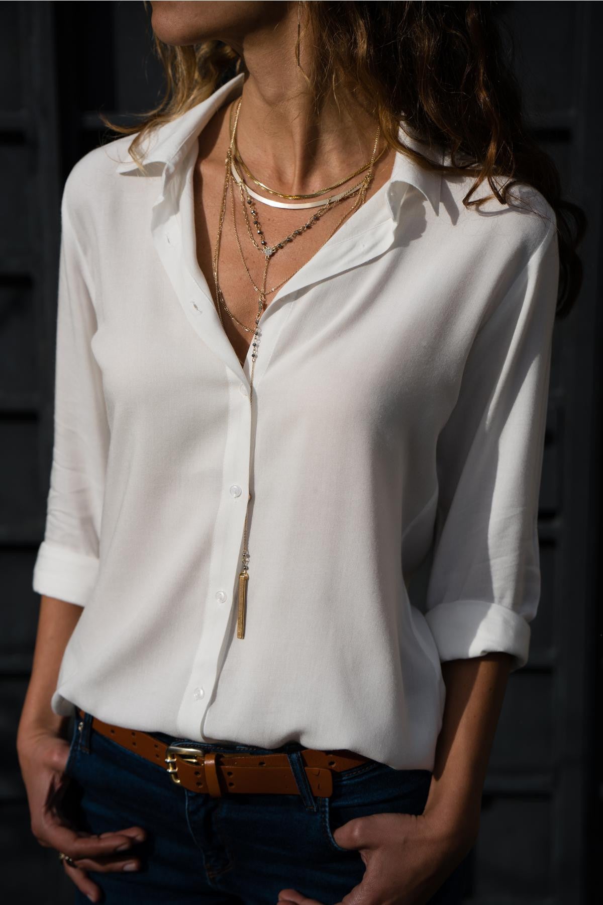 Women's Long-Sleeve Lapel Button Top