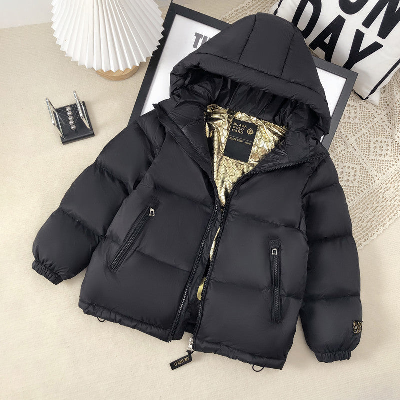 Children’s Luxury Black & Gold Down Jacket – Stylish & Warm