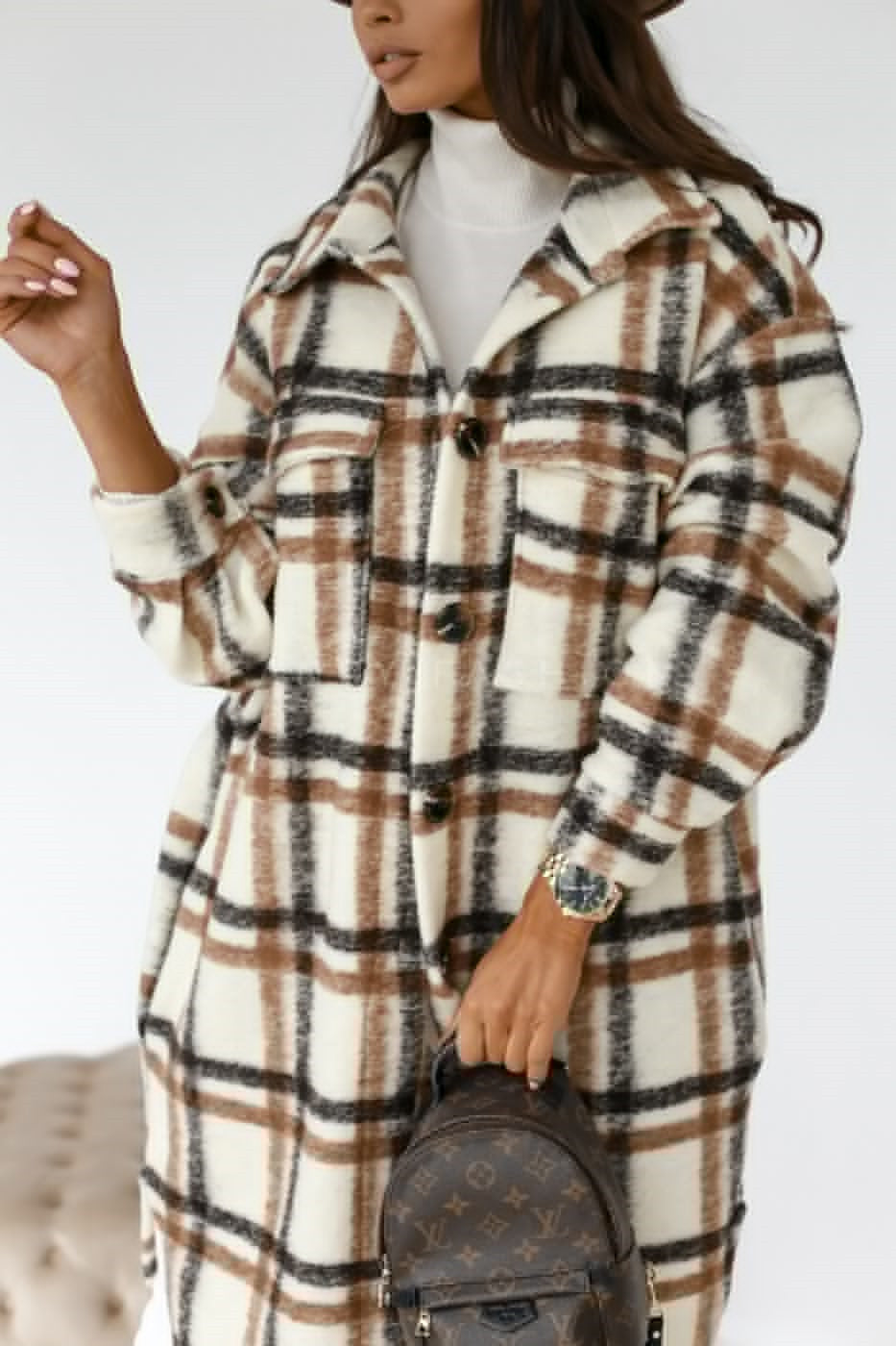 Button Lapel Casual Plaid Long Woolen Coat for Women – Warm Autumn & Winter Outerwear