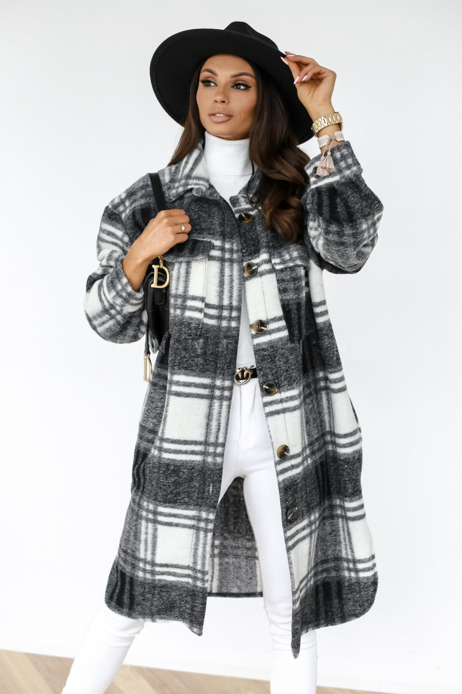 Button Lapel Casual Plaid Long Woolen Coat for Women – Warm Autumn & Winter Outerwear