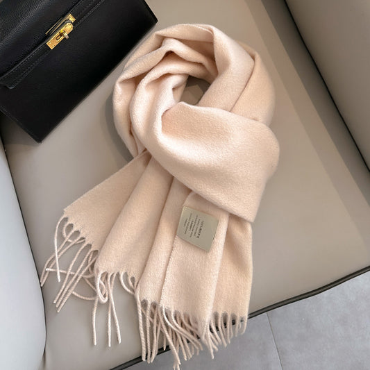 Pure Wool Tassel Scarf – Warm Winter Narrow Scarf for Men & Women