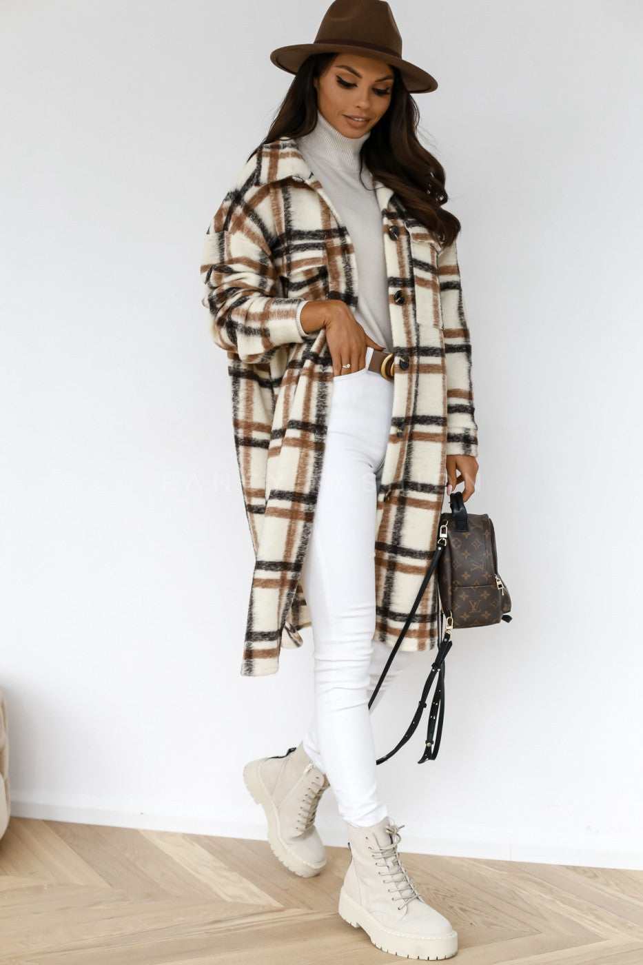 Button Lapel Casual Plaid Long Woolen Coat for Women – Warm Autumn & Winter Outerwear