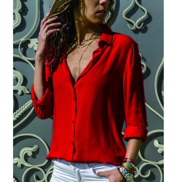 Women's Long-Sleeve Lapel Button Top
