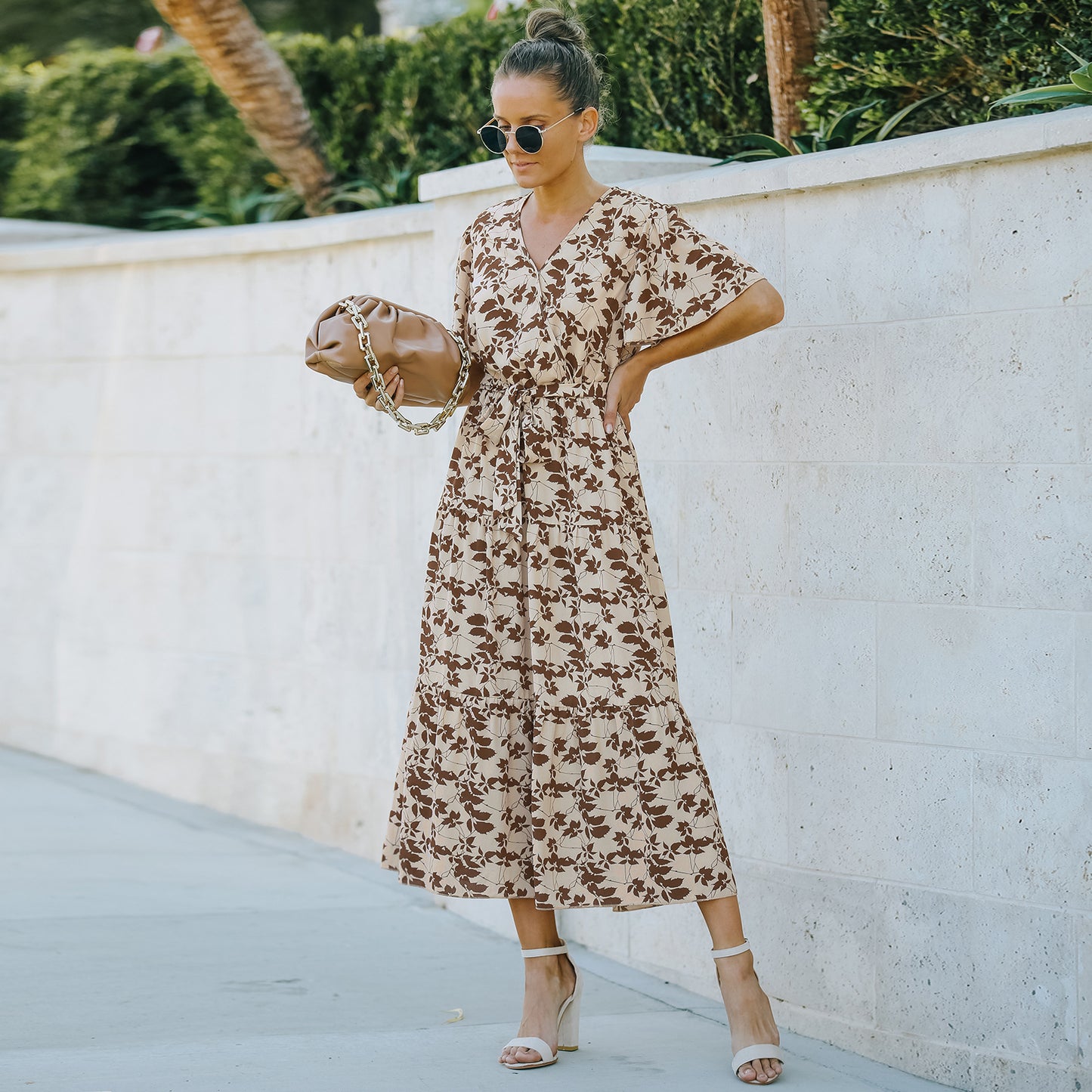 European & American Style Women’s V-Neck Ruffled Short Sleeve Summer Dress