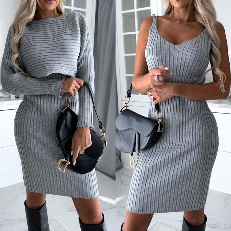 Women’s 2‑Piece Stripe Co‑ord Set – Long‑Sleeve Top & Slim Suspender Skirt