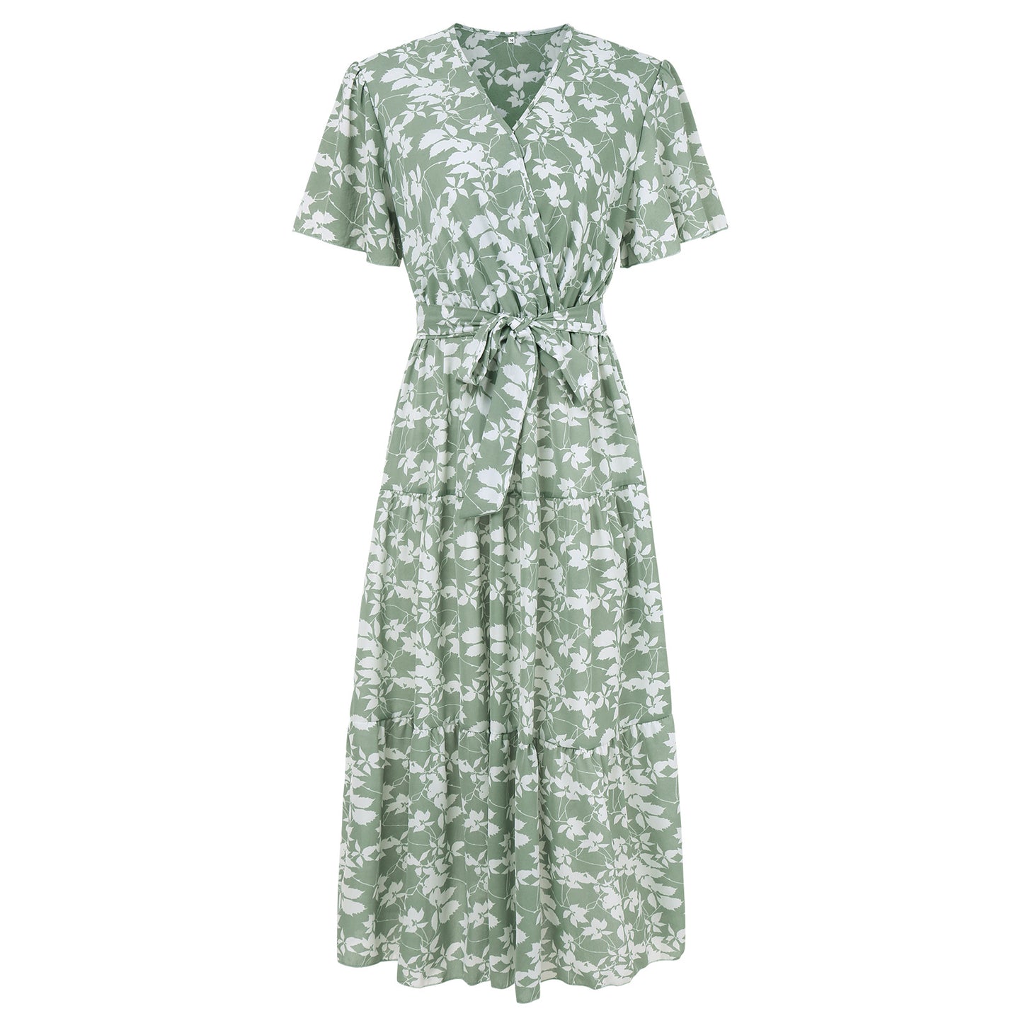 European & American Style Women’s V-Neck Ruffled Short Sleeve Summer Dress